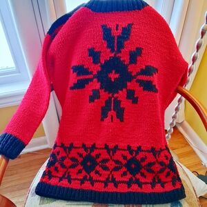 Hand Knit Red and Black Crewneck Sweater XXL 6619